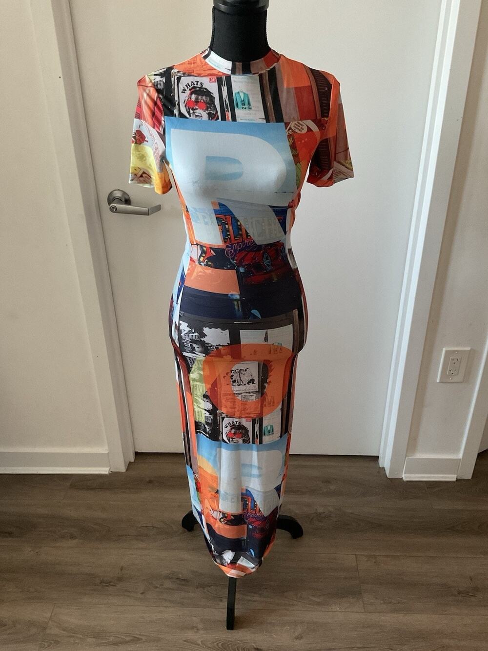 Peppermayo Into The City Mesh Maxi Dress PM Film Graphic Bodycon Size US 2/Eu 34
